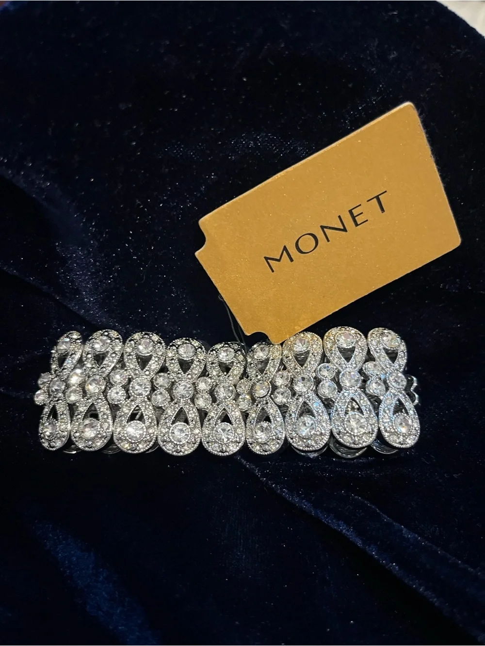 Vintage Monet Rhinestone Stretch Cuff Bracelet - Picture 4 of 4